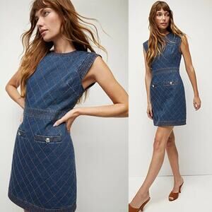 NWT Veronica Beard Ginny Quilted Denim Lined Sleeveless Mini Dress Blue Size: 4